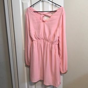 Semiformal pink dress w/ jewel detail & cross back